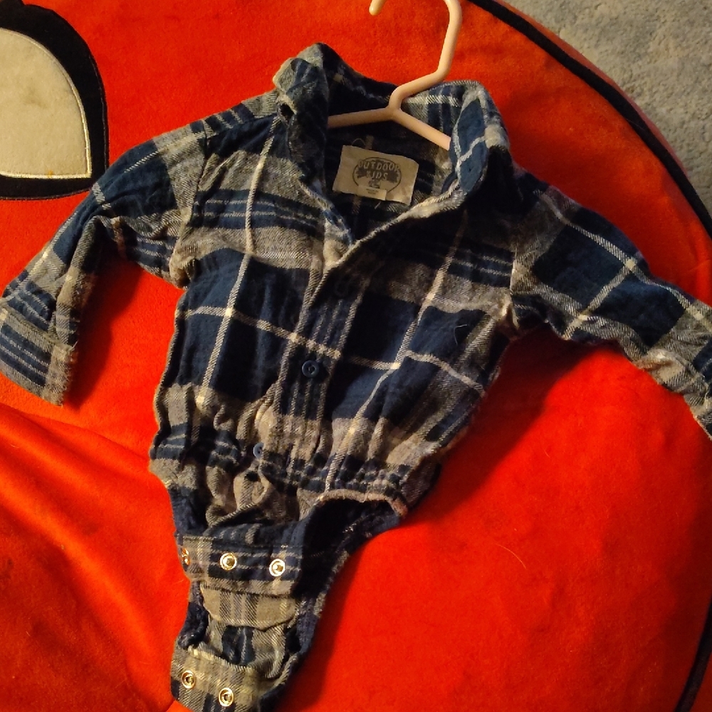 Blue Green Plaid Baby Onesie 0/3 Mos Button Snap Closer
